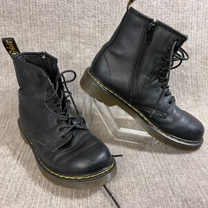 Dr Martens Black Leather Ankle Boots Zip EU36‎ 5L 4M 3 Kids Lace Up Round Toe